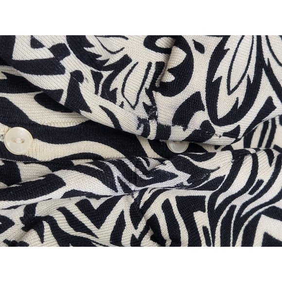 Oliver Perry Women's L Cardigan Silk Blend Black Cream Tropical Print Button Up - Picture 7 of 10